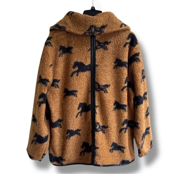 House of Harlow Women's Horse Patterned Sherpa Zip Up Jacket - Picture 2 of 4